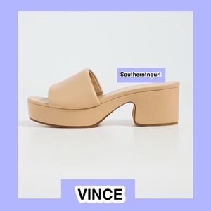 NWT  VINCE    “ Margo “ Platform Leather Slip on Sandals Heels